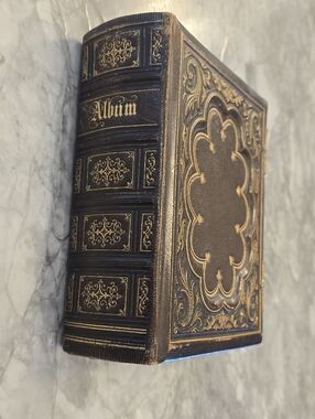 Antique 19th Century Miniature Leather Bound Tin Type Photograph Album Victorian